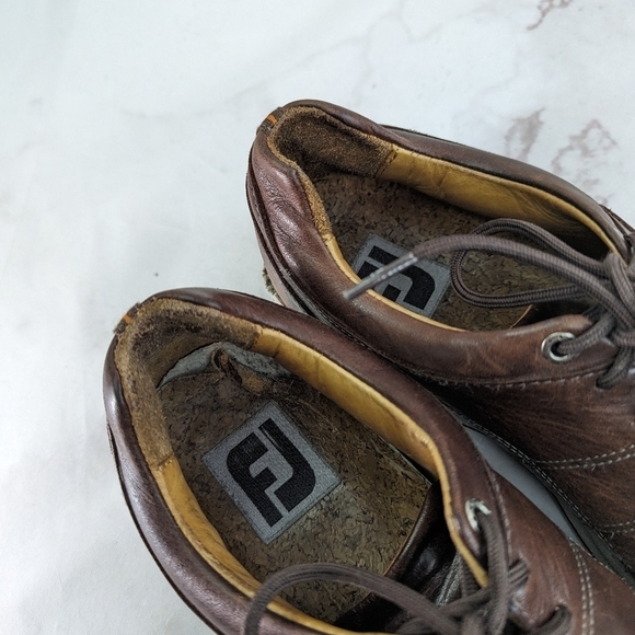 Foot Joy Golf Shoe Men 9 Versaluxe Brown Leather Spikeless Lace Up Cork 57253 FJ - Picture 9 of 14